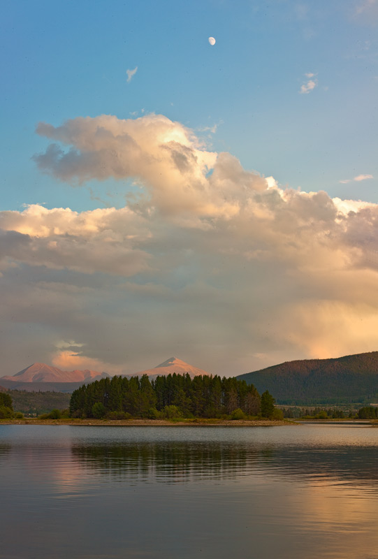 Lake Dillon,sunset,moon,Colorado