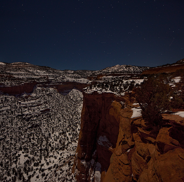 Canyon lit by the moon.