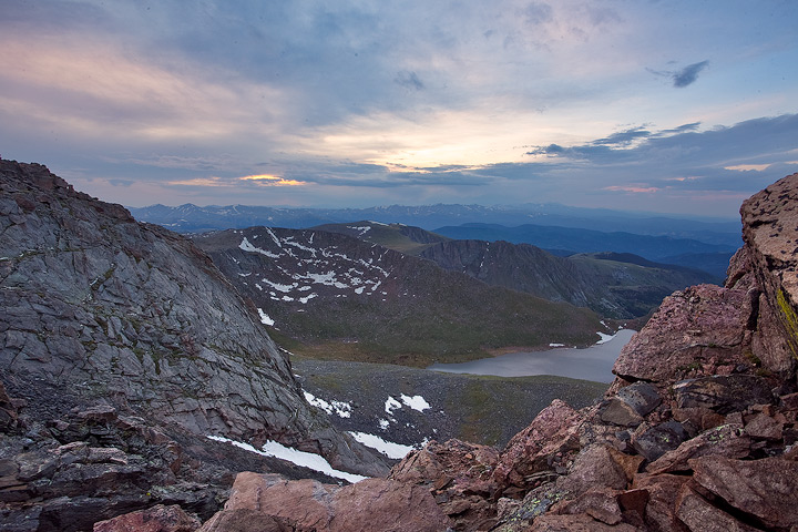 View at sunset from the summit block of Mt Evans