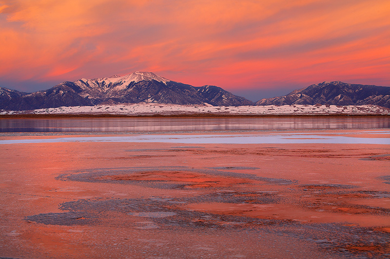 San Luis Lakes State Park--frozen lake reffects an amazing sunset.