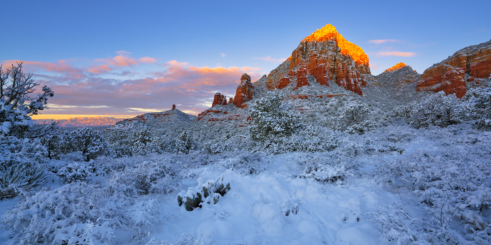 Thunder Mountain in Sedona after a snowfall, new years morning 2019.