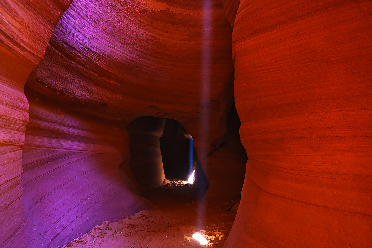 Double beams of light in a slot canyon near Page.