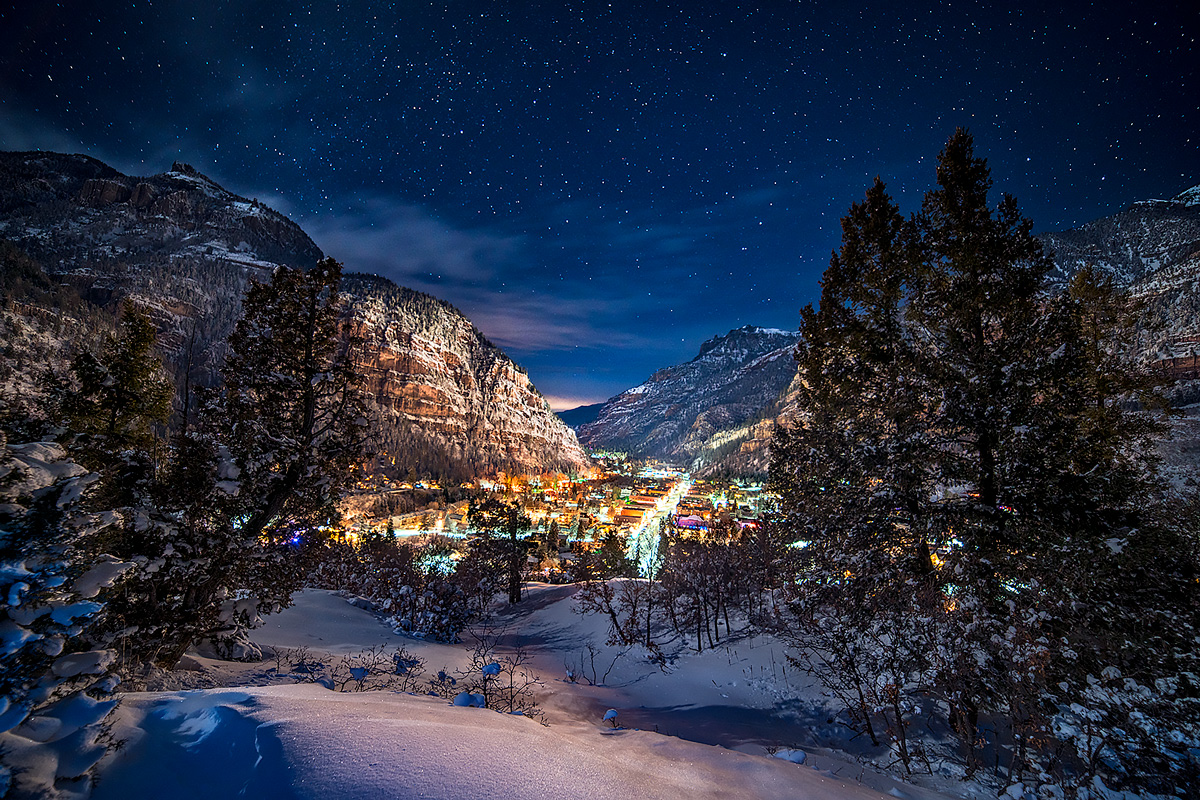 Town of Ouray on a cold winter's night.