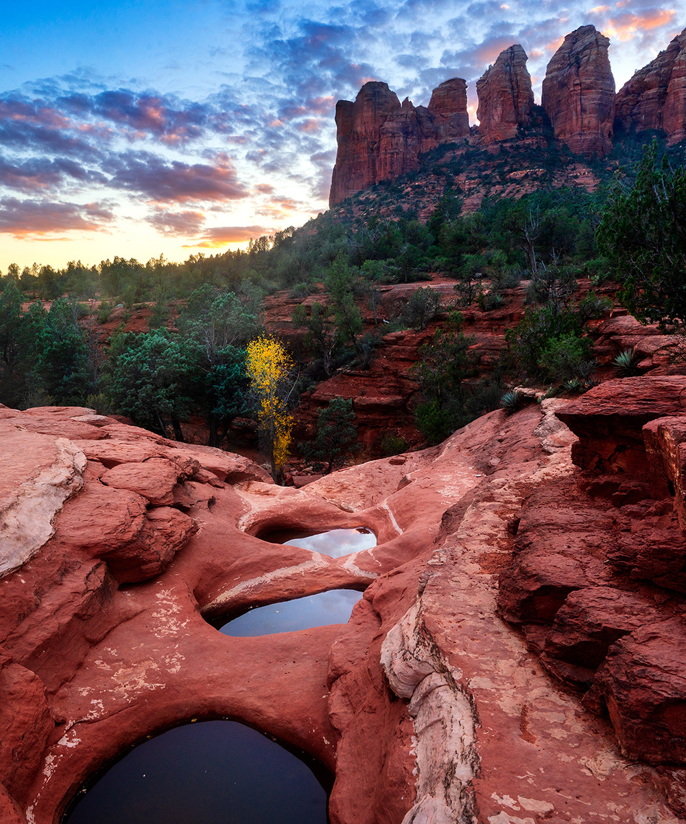 Seven Sacred Pools at sunset in Sedona.