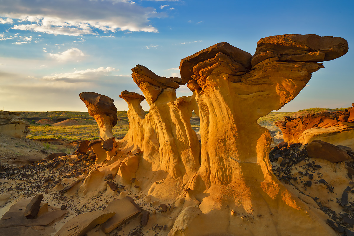 unusual rock formations at sunset in Valley of Dreams.